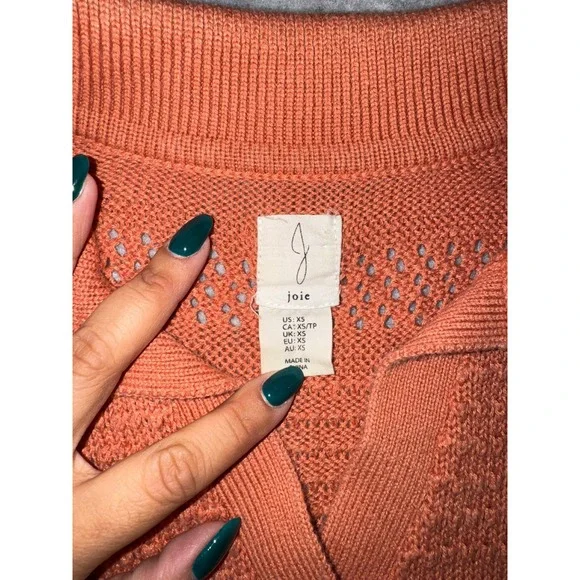 Joie Short Sleeve Open Knit Polo XS Rust Orange Earthy Pointelle Sweater - Picture 2 of 10